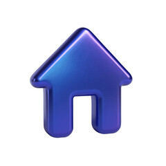 3D icon of  Modern metallic blue home icon with a glossy finish isolated on transparent background, ideal for real estate, technology, and digital applications