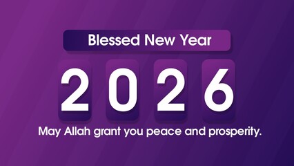 Fototapeta premium Happy new year 2026 background, stylish purple , elegant greeting card, festive new year design,
