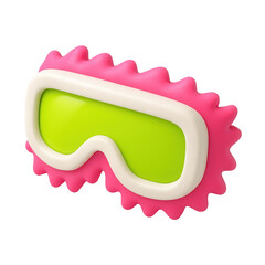3D icon of  Vibrant pink and green snowboarding goggles icon with spiked edges isolated on transparent background, symbolizing extreme sports and bold style