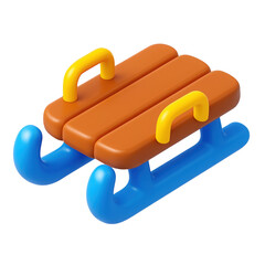 3D icon of Colorful sled icon with vibrant orange seat and blue runners isolated on transparent background symbolizing winter fun activity and holiday recreation