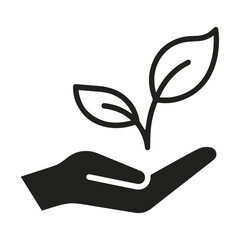 Plant Sprout in Hand Icon – Growth Concept Outline PNG