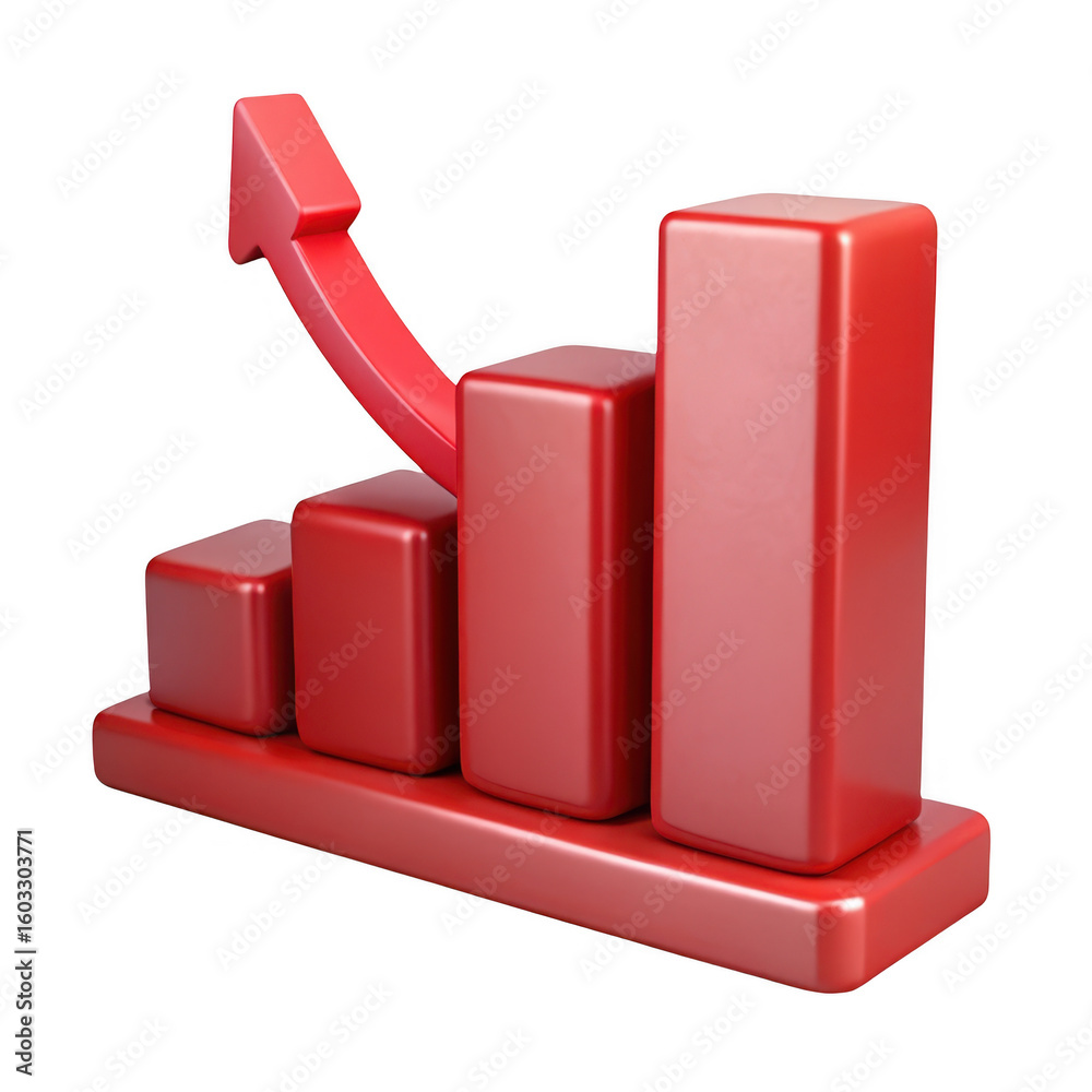 Poster red bar graph with arrow up on transparent background