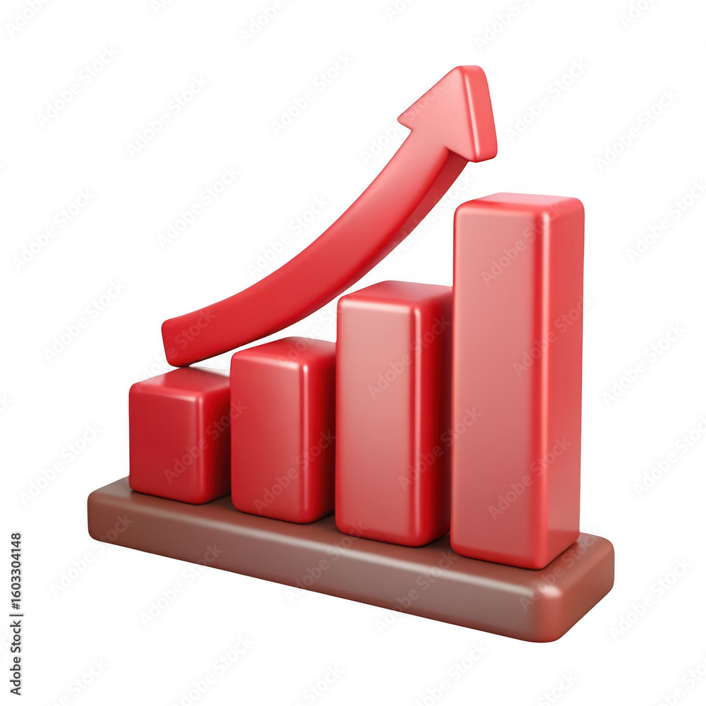 Poster red bar graph with arrow on transparent background