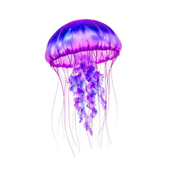 Mesmerizing bioluminescent jellyfish drifts gracefully through deep ocean currents, a vibrant display of nature's ethereal beauty and marine wonder.