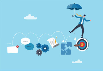 Work experience, skill development or leadership learning, career path motivation, capability or ability to growing in job or project progress concept, businessman jump on working skill experience