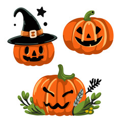 Halloween Elements Collection – Seamless Spooky and Cute Designs with Pumpkins, Ghosts, Witches, Bats, and Trick-or-Treat Elements