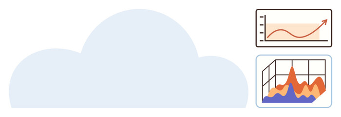 Cloud with line and area graphs showing data trends and analytics growth. Ideal for technology, data management, business insight, cloud computing, predictive analysis, innovation, simple flat