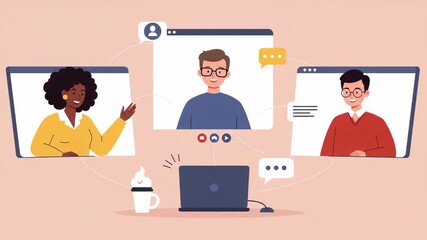 Virtual Team Meeting: Diverse Colleagues Collaborate Online - Powered by Adobe