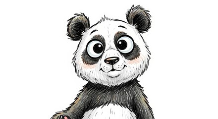 Cute panda character smiling in pencil drawing style for children  