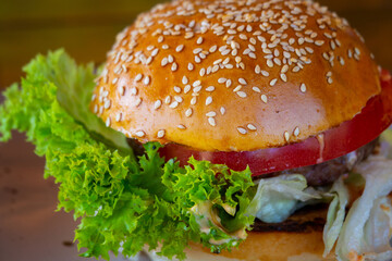 Classic Burger with Fresh Lettuce and Tomato