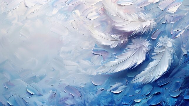A background of delicate blue color feathers arranged in a minimalist style.