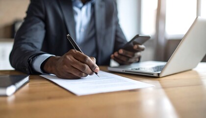 Businessman signing documents at a desk