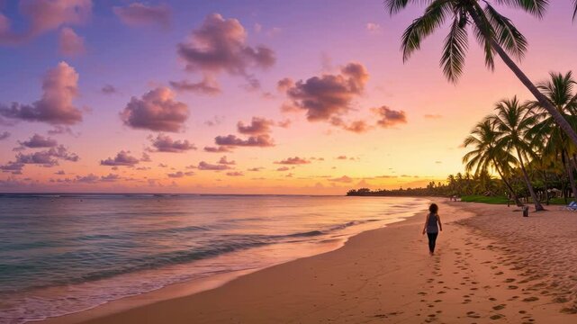 Tranquil sunset beachwalk