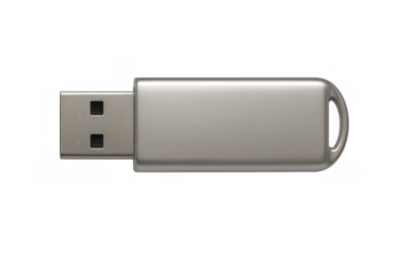 Metallic usb flash drive gleaming against transparent backdrop, highlighting compact digital storage solution