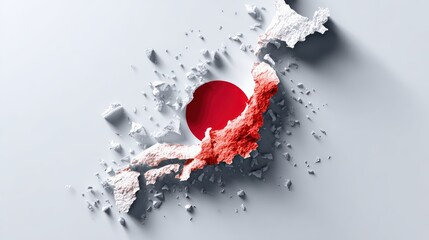 Japan Map With Torn Paper and Rising Sun Flag Design