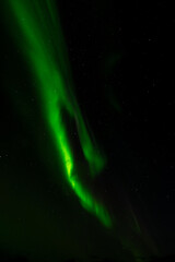 Dynamic Green Aurora Borealis: Vibrant Northern Lights Dancing Across Starry Night Sky - Celestial...