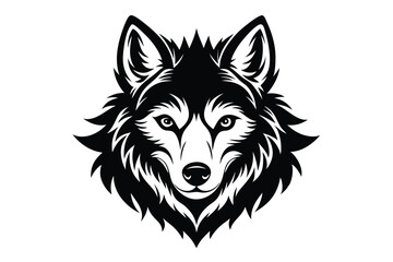 Striking Wolf Head Vector Illustration with Intricate Black and White Design Elements