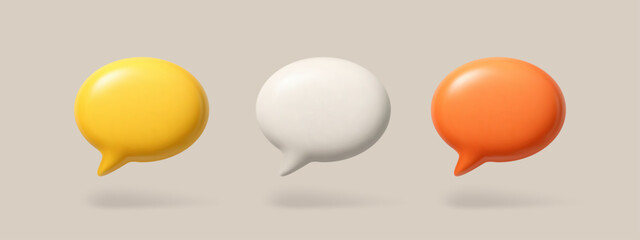 Three colorful 3d speech bubble vector with shadow. Empty thought balloon for social communication and message exchange concept. © hiten666