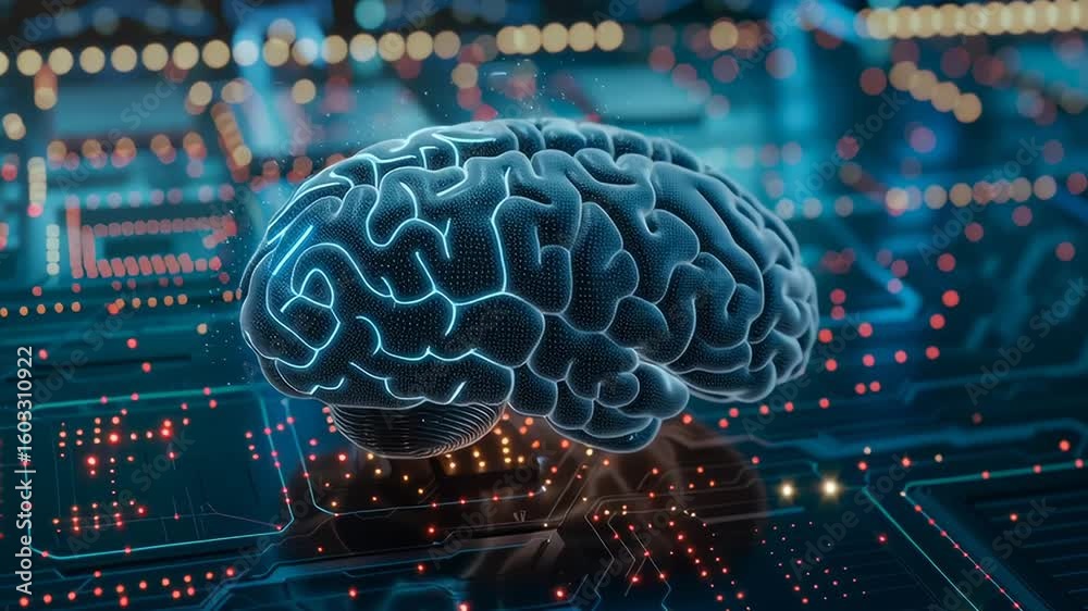 Poster a brain with the letters ai on it is on a computer chip. concept of artificial intelligence and the 