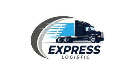 Express logistic logo featuring a black semi truck with blue trailer and motion lines graphic