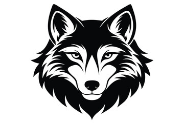 Striking Black and White Illustration of a Wolf's Head with Detailed Fur Markings