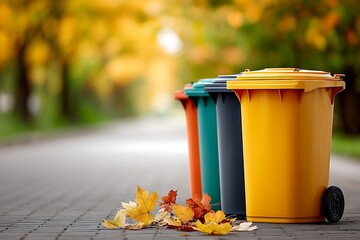 Sustainable waste management innovation - colorful recycling bins, ecological urban cleanup