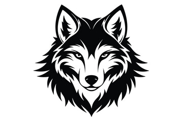 Striking Black and White Illustration of a Wolf's Face with Sharp Details