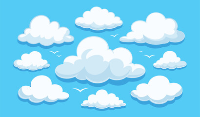 Cartoon Style White Clouds on Blue Sky