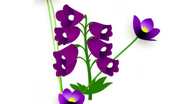 Delicate Digitalis flower and anemone bloom on a stark white, clean background