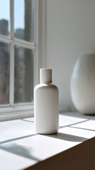 Minimalist White Bottle Mockup by Window, Sunlight