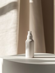 Minimalist White Spray Bottle Product Mockup, Sunlight