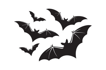 Naklejka premium Silhouette black flying bats spreading wings in a swarm vector