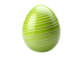 Green Easter Egg with White Stripes on Transparent Background