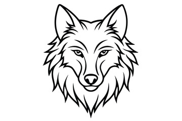 Stylized Wolf Face Illustration, Black Outline, Sharp Features, Focused Stare, Vector Art