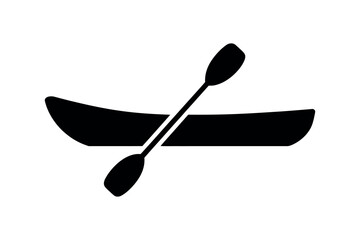 Black canoe and paddle icon kayak watercraft