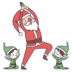Santa Claus Doing Yoga with Elves