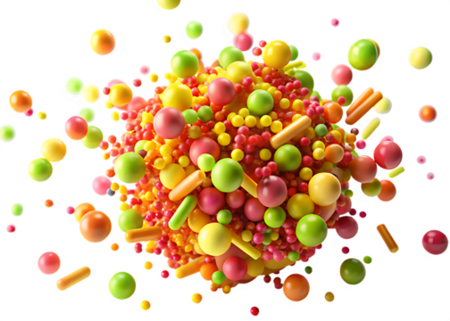 Colorful Spheres and Cylinders Abstract Composition on Transparent Background