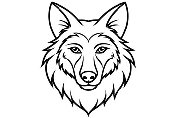 Majestic Black and White Line Art Depiction of a Wolf's Head with Intricate Details