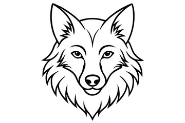 Detailed Black Outline Illustration of a Wolf Head with Sharp Features and Fur