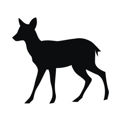 Obraz premium Black vector silhouette illustration of wild animals, a deer and a wolf standing isolated in nature