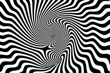 Naklejka premium Swirl radial wavy line background in black and white with illusion optical pattern
