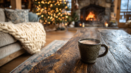Cozy Cabin Christmas Warm Hot Chocolate by the Fireplace