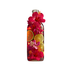 Obraz premium Vibrant Hibiscus and Citrus Infused Water in Glass Bottle