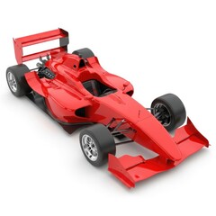 Fototapeta premium A red formula one race car is angled on a white background