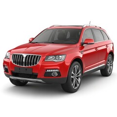 A modern red car showcased in a studio shot with a white background
