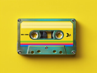 Obraz premium A single vinyl cassette on pastel yellow surface, retro mood
