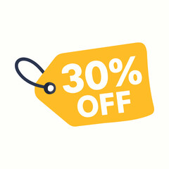Vector Illustration of a Price Tag with 30 Percent Off and Shopping Icons on a Clean White Background Dog Illustration Included