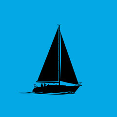 Sailboat silhouette against a vibrant sunset background evoking travel and adventure