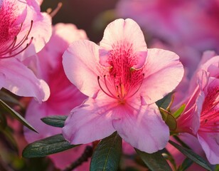 Fototapeta premium a detailed close up of pink azalea blooms in full bloom