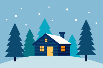 Fototapeta premium Snowy Cabin in Pines